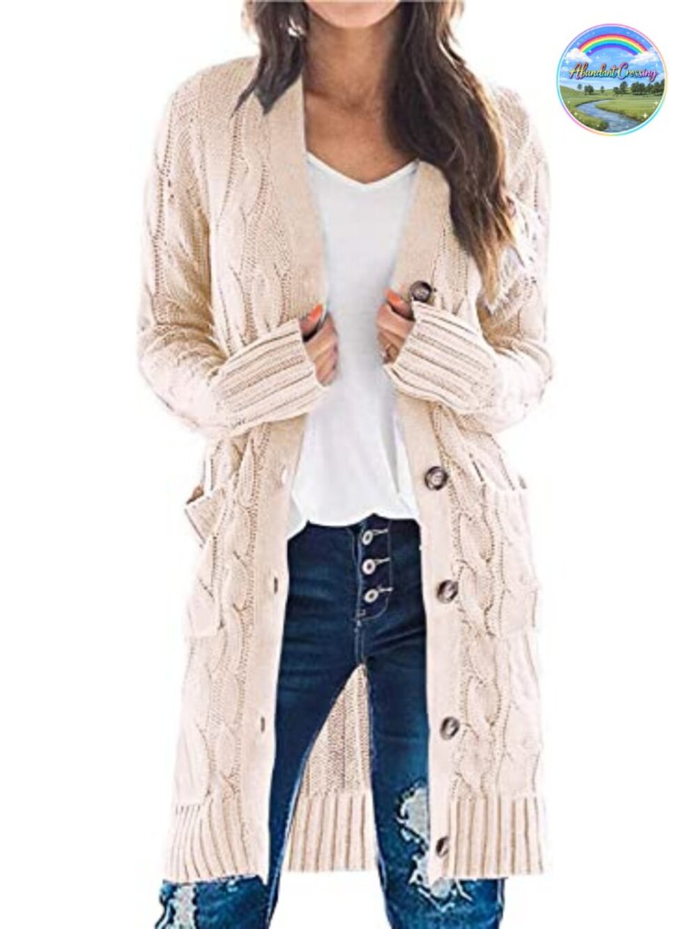 Cable Knit Button Long Cardigan Sweater with Pockets